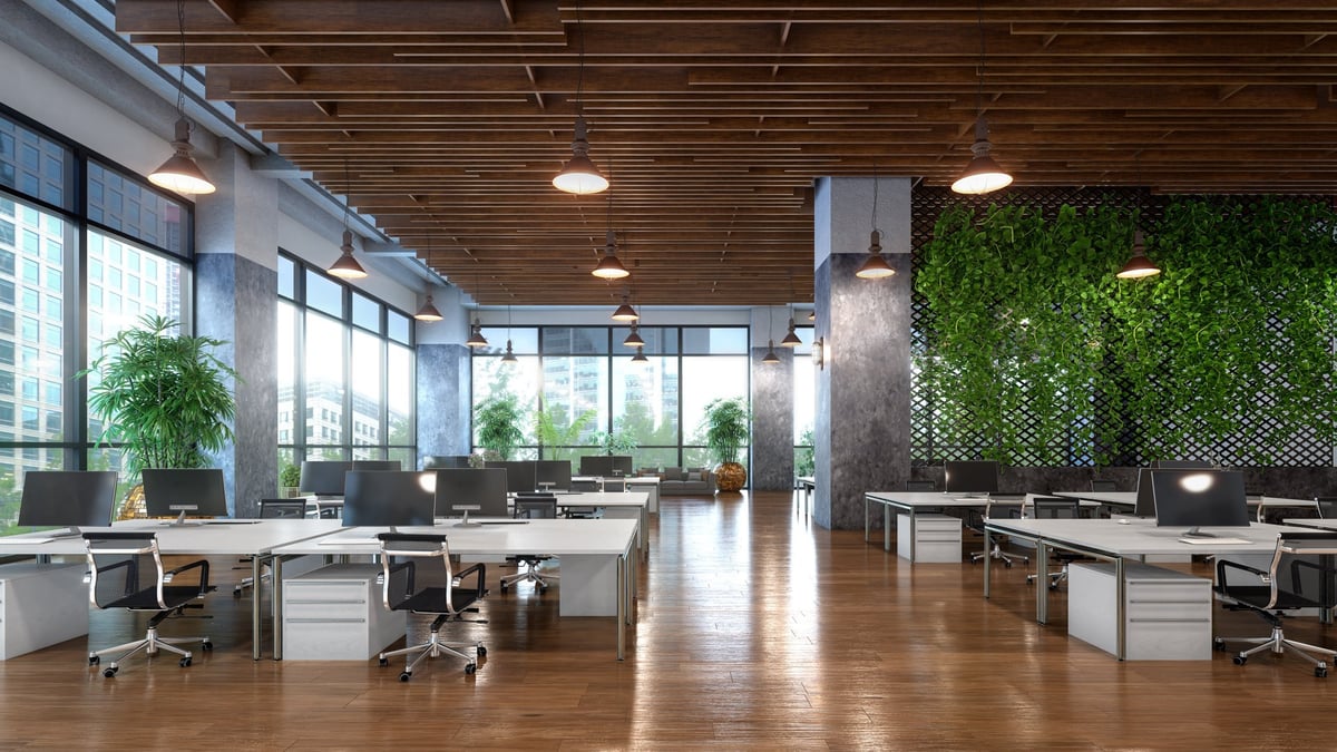 Professional cleaning team at work in modern office